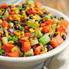 A bowl of black bean and corn salad.