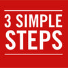 A red background with white text that reads 3 SIMPLE STEPS.
