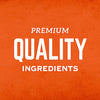 White text on an orange background reads Premium Quality Ingredients.