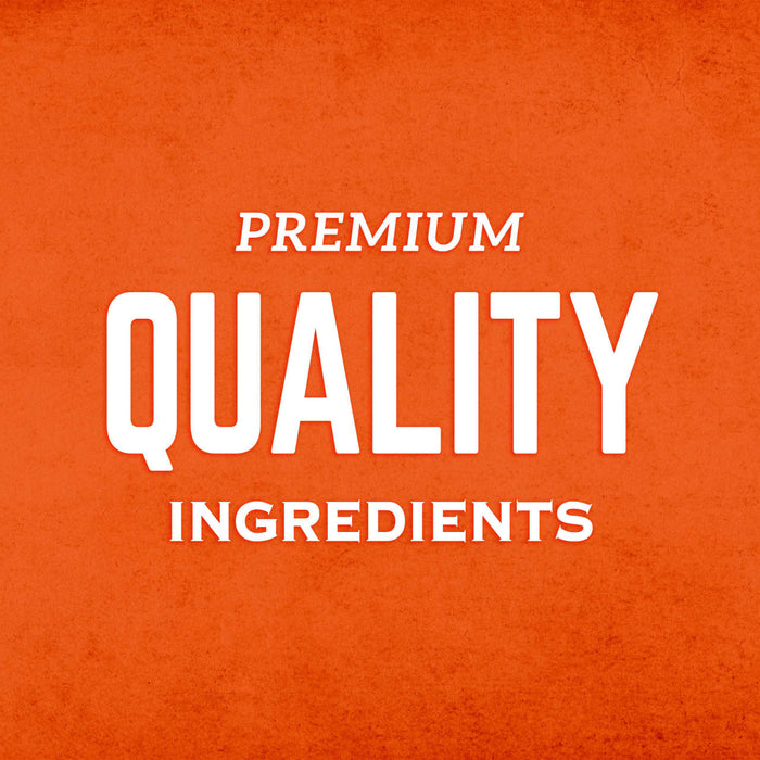White text on an orange background reads Premium Quality Ingredients.