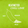 A heatmeter illustration of a chili lime with a scale of mild, medium, and hot.