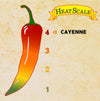 An illustration of a red chili pepper with a heat scale showing the level of spiciness.