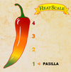 A chili pepper illustration with a heat scale from 1 to 4.