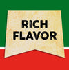 A banner with a grunge texture reads Rich Flavor in black text.