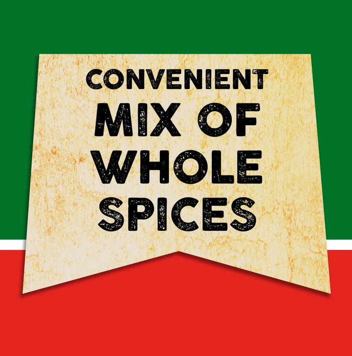A vintage-style banner with the text Convenient Mix of Whole Spices.