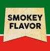 A vintage-style banner with the text Smokey Flavor in black.