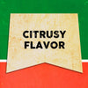 A vintage-style banner with the text CITRUSY FLAVOR in black.