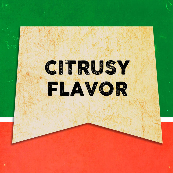 A vintage-style banner with the text CITRUSY FLAVOR in black.