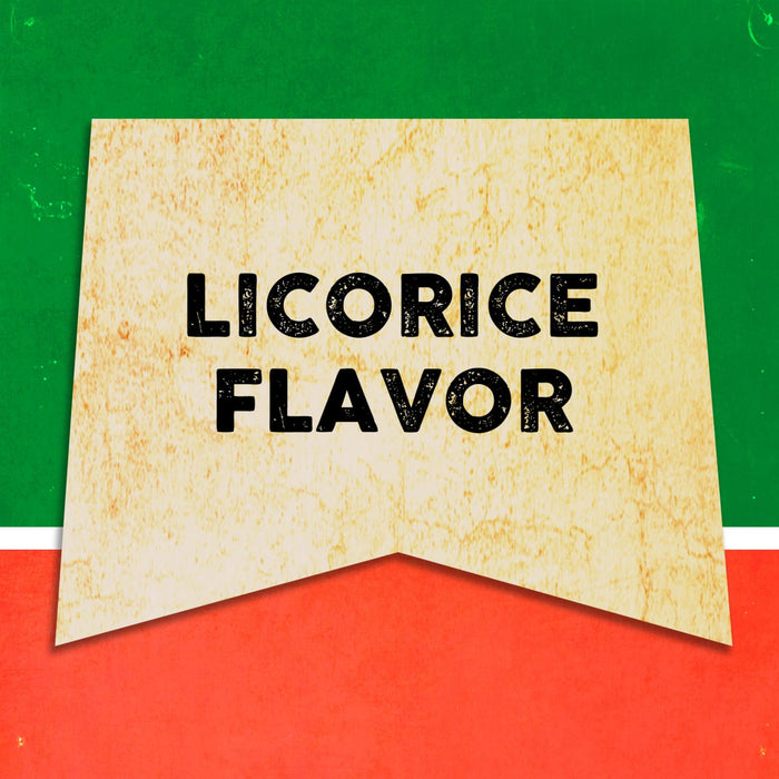 A vintage-style banner with the text Licorice Flavor in black.