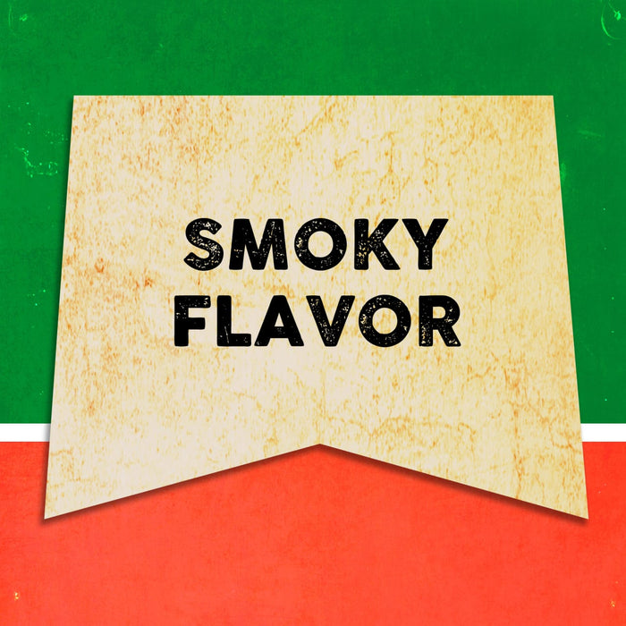 A vintage-style banner with the words Smoky Flavor on it.