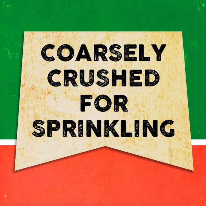 A vintage-style sign with the text Coarsely Crushed For Sprinkling.