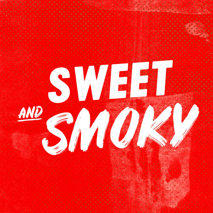 White text on a red background that says Sweet and Smoky