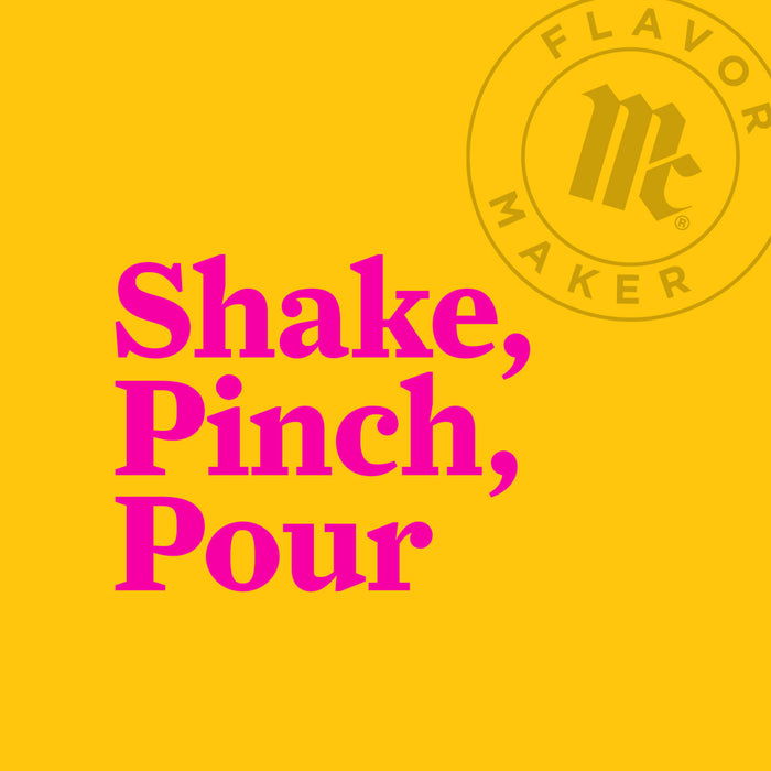 A Flavor Maker logo with the text Shake, Pinch, Pour in pink.