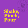 A yellow text on a purple background that says Shake, Pinch, Pour with the Flavor Maker logo in the top right corner.