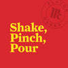 A yellow text on a red background that says Shake, Pinch, Pour with the Flavor Maker logo in the top right corner.