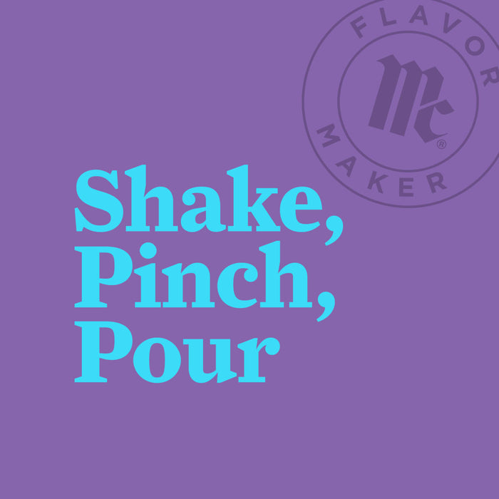 A Flavor Maker logo with the text Shake, Pinch, Pour in blue.