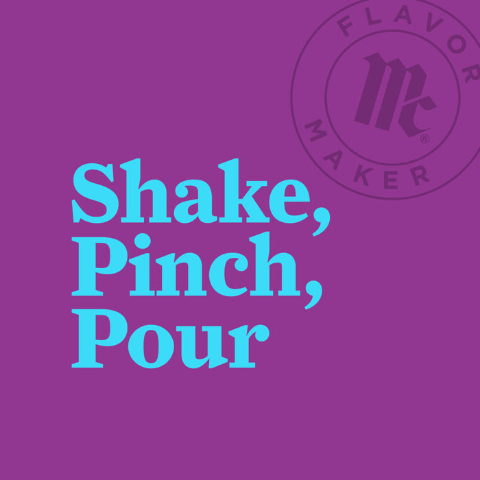 A Flavor Maker logo with the text Shake, Pinch, Pour in blue.