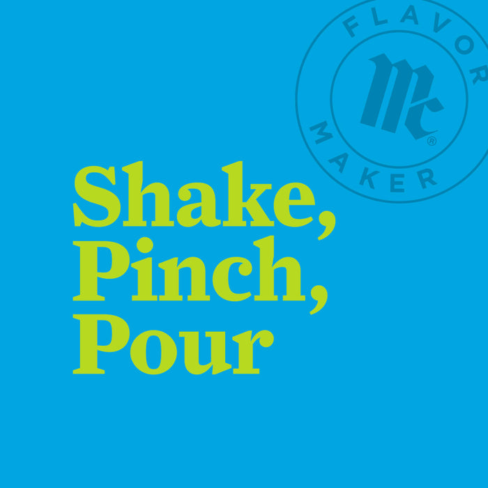 A Flavor Maker logo with the text Shake, Pinch, Pour in green.