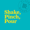 A yellow text on a blue background that says Shake, Pinch, Pour with the Flavor Maker logo in the top right corner.