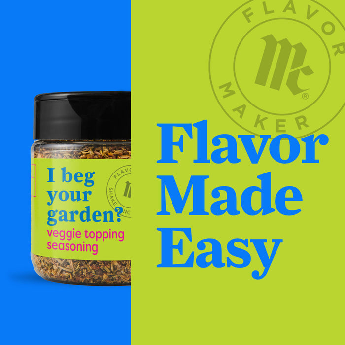 A jar of Flavor Makers I beg your garden? veggie topping seasoning.