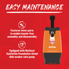 The image highlights the easy maintenance of the Buffalo pump, emphasizing its fewer parts for hassle-free assembly and disassembly, along with its NSF-rated dishwasher-safe pump.