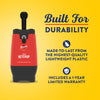 This image promotes the durability of the Heinz Ketchup dispenser, highlighting its construction from high-quality lightweight plastic and a one-year limited warranty.
