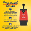 This image promotes the improved design of Heinz Ketchup dispenser, highlighting its seven dispensing options, compact size, and efficient product evacuation.