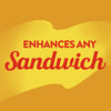 A yellow and orange background with the text ENHANCES ANY Sandwich in red.