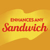 A yellow and orange background with the text ENHANCES ANY Sandwich in red.