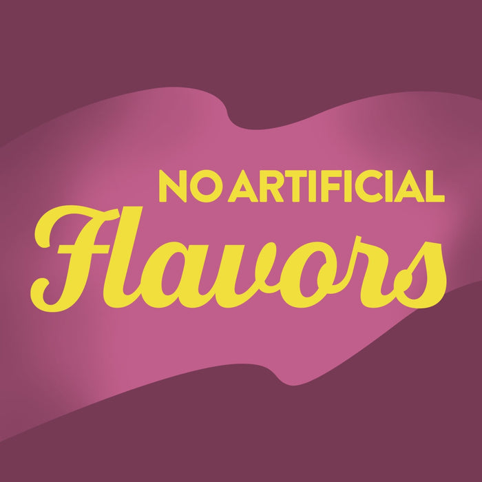 A graphic with a pink background and yellow text that says No Artificial Flavors.