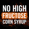 White text on a black background with an orange stripe says No High Fructose Corn Syrup.