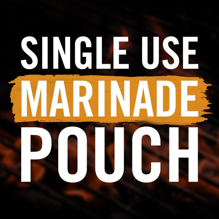 A white text on a black background that says Single Use Marinade Pouch
