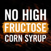 A graphic with the text No High Fructose Corn Syrup in white letters on a black background with an orange stripe.