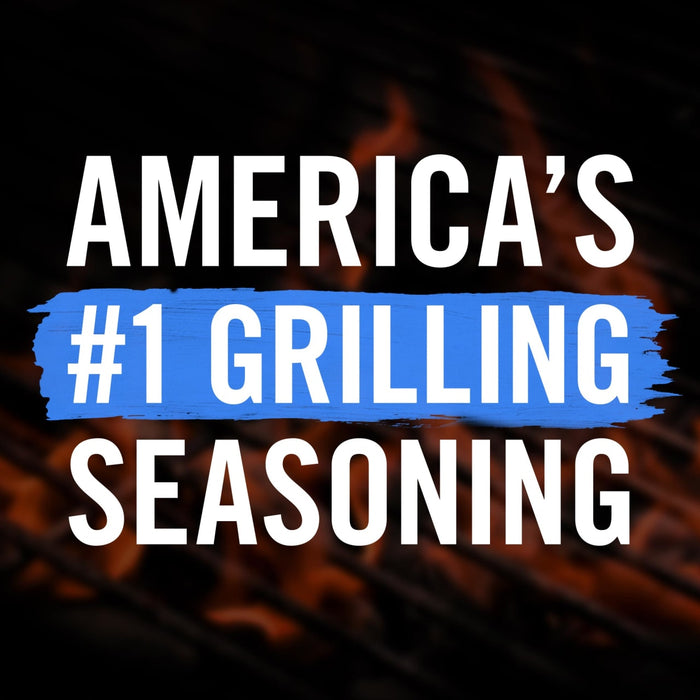 A blue and white graphic that says America\s #1 Grilling Seasoning
