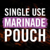 The text Single Use Marinade Pouch is written in white on a dark background with a purple stripe.