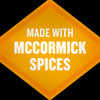 The image displays a yellow diamond-shaped badge with the text MADE WITH MCCORMICK SPICES in white, indicating the product contains McCormick spices.
