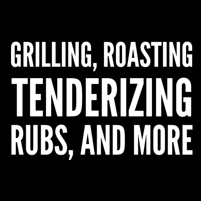 Text that reads Grilling, Roasting, Tenderizing, Rubs, and More