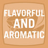 A white text on a brown background that says Flavorful and Aromatic