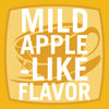 A yellow illustration with a cup of coffee and the text Mild Apple-Like Flavor.