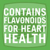 A green graphic with white text that reads Contains Flavonoids for Heart Health.