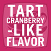 A pink square with white text that reads Tart Cranberry-Like Flavor.