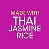 A pink background with the text Made with Thai Jasmine Rice in white and yellow.