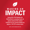 McCormicks is making an impact by using 50% PCR bottles for their everyday herbs and spices, reducing the carbon footprint of their bottles by 18-23% across sizes.