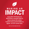 McCormicks is making an impact by using 50% PCR bottles for their everyday herbs and spices, reducing the carbon footprint of their bottles by 18-23% across sizes.
