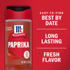 A jar of McCormick Paprika with a red pepper on the front and the words Long Lasting Fresh Flavor on the label.