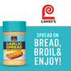 Lawry's Garlic Spread jar with the text Spread on bread, broil and enjoy.