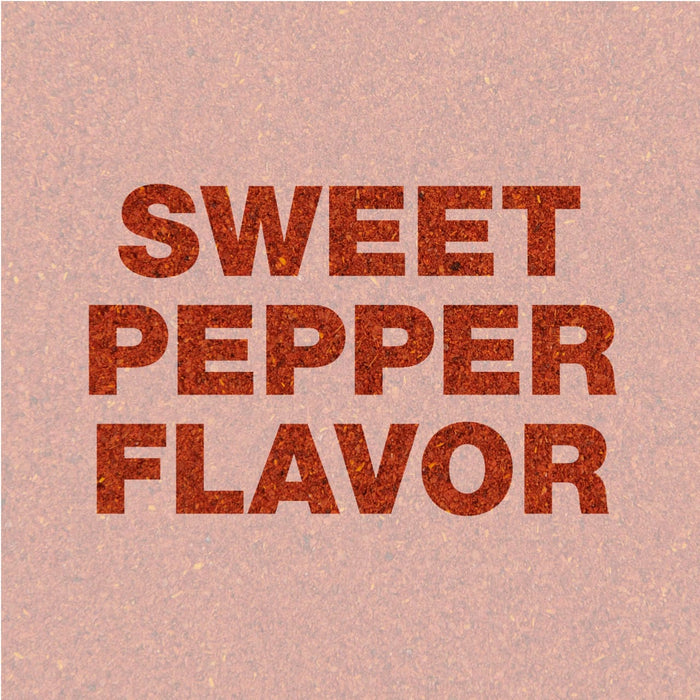 The words Sweet Pepper Flavor are written in white letters on a red background.