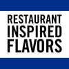 A logo with the text RESTAURANT INSPIRED FLAVORS in black on a white background with blue stripes above and below.