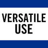 A white banner with blue stripes at the top and bottom, with the text VERSATILE USE in black.