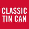A white logo on a red background that says Classic Tin Can